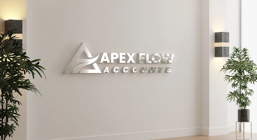Branding and logo mockup for Apex Flow Accounts, designed by My Digital Solutions – The Global Tech Hub®, the flagship digital brand of The MDS Group Global Ltd, MediaCityUK, Salford, Greater Manchester, UK, showcasing a modern visual identity, professional brand design, and strong digital-first aesthetics.