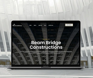 Beam Bridge Constructions website displayed on a laptop, showcasing a modern and trustworthy web presence built by My Digital Solution.